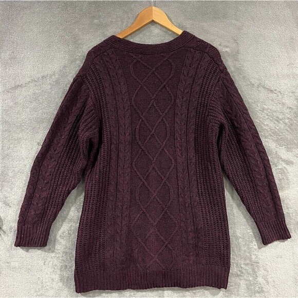 BloomChic Cable Knit Spacedye Pocket Button Front Cardigan Maroon Burgundy Sz 1X - Picture 9 of 10